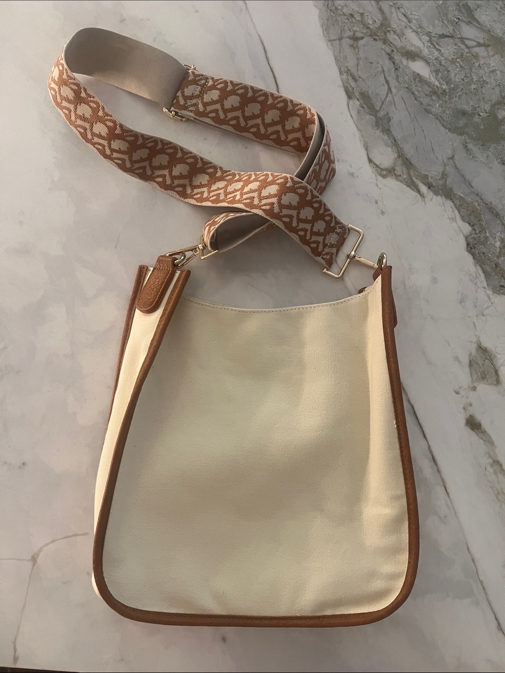 Ah-dorned Canvas Camel And Cream Crossbody Patterned Strap